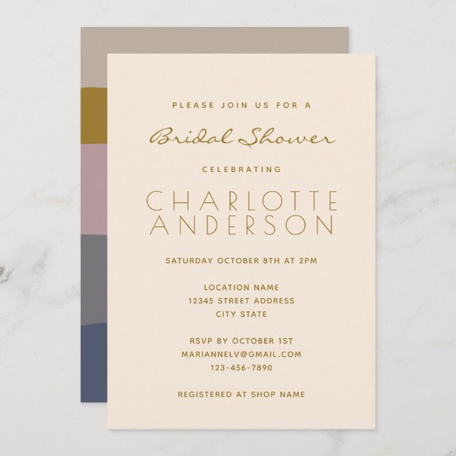 Modern Dusty Mauve Blue Minimalist Bridal Shower  Invitation (Front/Back)