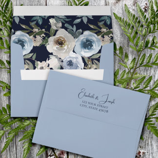 Modern Dusty & Navy Blue Floral Classic Wedding Envelope