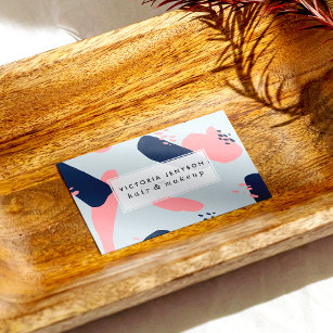 Modern dusty navy blue pastel pink geometric business card