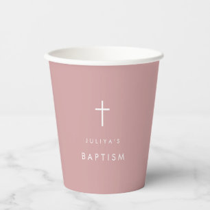 Modern dusty pink Baptism  Paper Cups