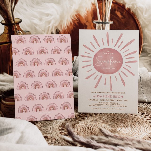 Modern Dusty Pink Boho Sunshine Girl Baby Shower Invitation (Creator Uploaded)