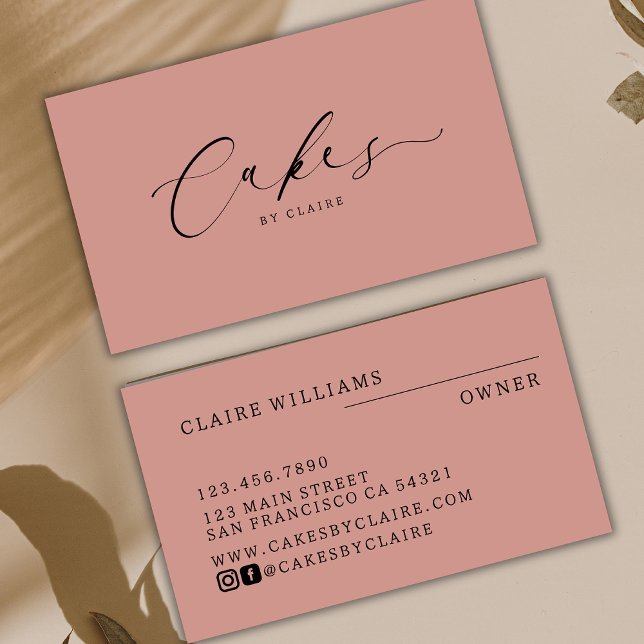 Modern  Dusty Pink Cakes by Script Bakery Small Business Card (Creator Uploaded)