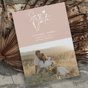 Modern Dusty Pink Calligraphy Script Photo Save The Date