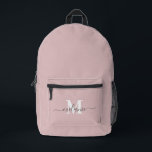 Modern Dusty Pink Custom Monogram Name Printed Backpack<br><div class="desc">Stay stylish and organised with this Modern Dusty Pink Custom Monogram Name Printed Backpack. Featuring a soft, muted dusty pink shade, this backpack offers a chic and sophisticated look, perfect for everyday use, school, work, or travel. Personalise it with your monogram or name for a unique and elegant touch. With...</div>
