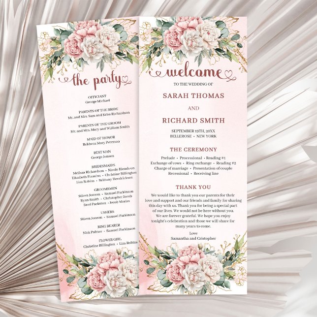 Modern Dusty Pink Flowers Greenery Wedding Program Programme (Modern Dusty Pink Flowers Greenery Wedding Program)