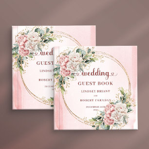 Modern Dusty Pink Flowers Greenery Wedding Sign In Guest Book