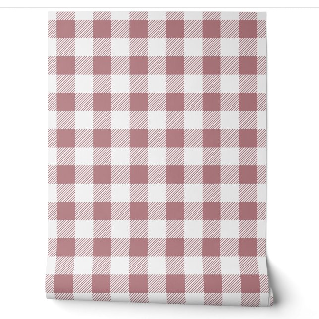Modern Dusty Pink Gingham Checks  Wallpaper (Unrolling)