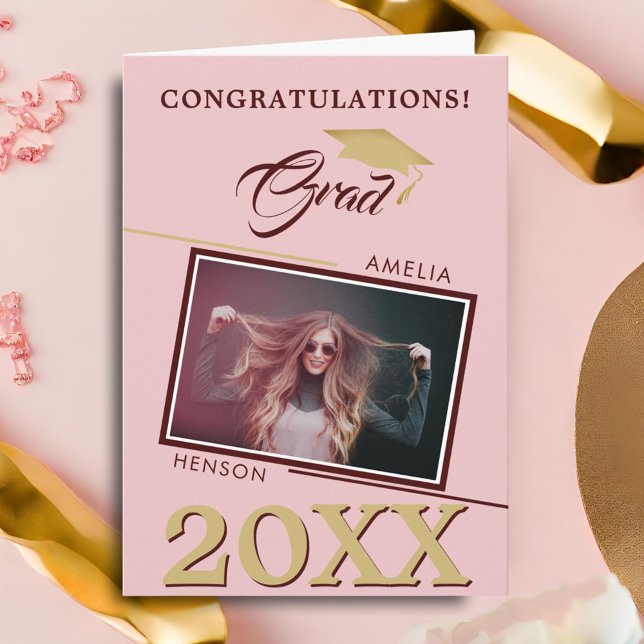 Modern Dusty Pink Grad Photo Graduation Card (Creator Uploaded)