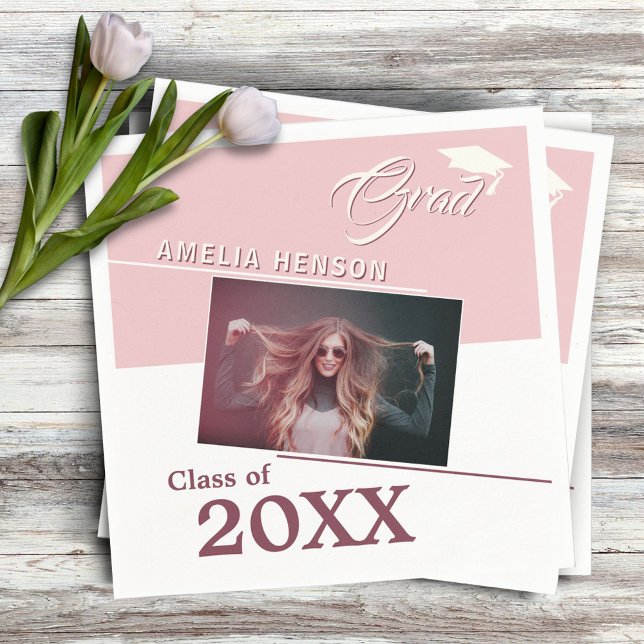 Modern Dusty Pink Graduate Photo Graduation Party  Napkin (Creator Uploaded)