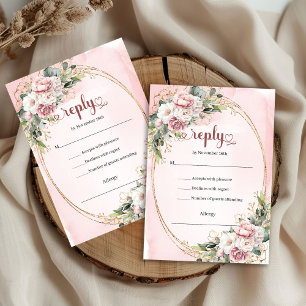 Modern Dusty Pink Greenery Wedding RSVP Card
