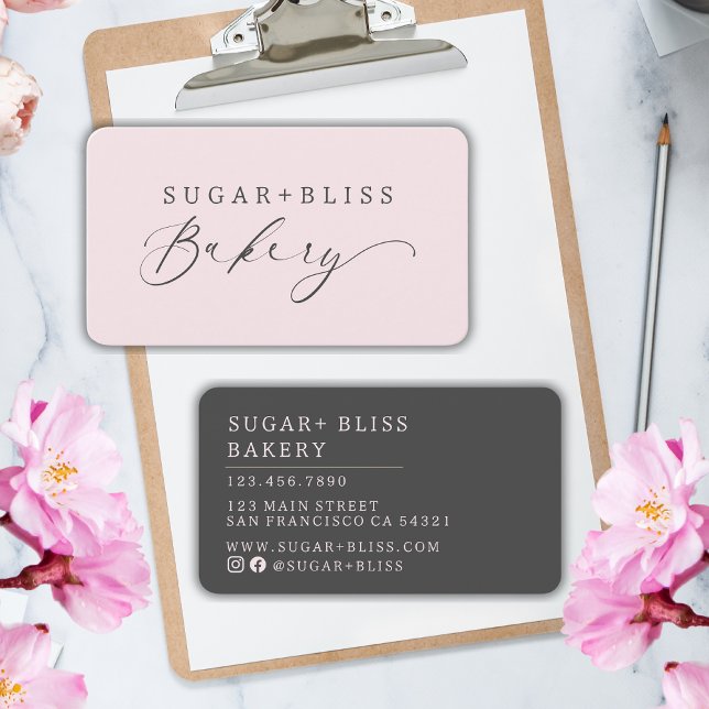 Modern Dusty Pink Handwritten Script Bakery Business Card (Creator Uploaded)