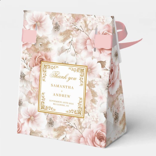 Modern Dusty Pink Ivory Gold Wedding Favour Box (Modern Dusty Pink Ivory Gold Wedding Favor Box)