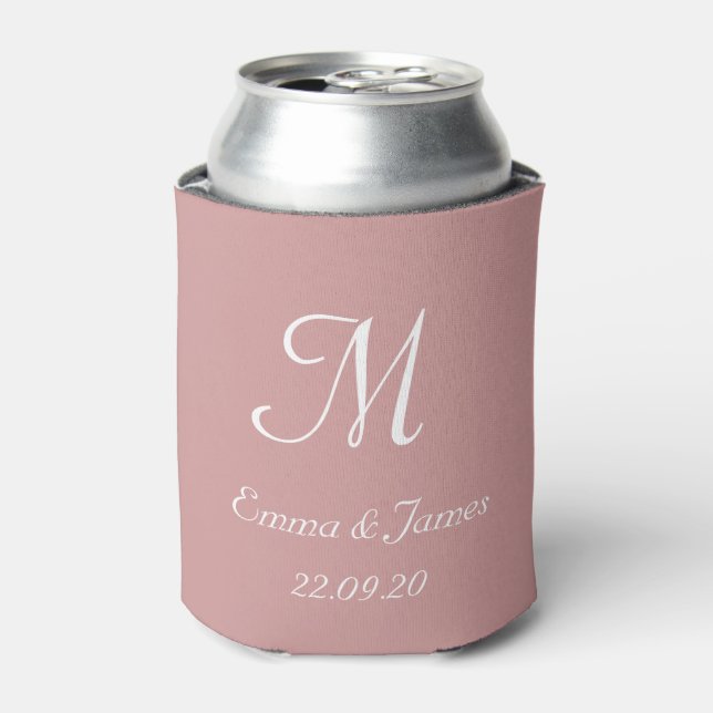 Modern Dusty Pink Monogram Wedding Party Favour  Can Cooler (Can Front)