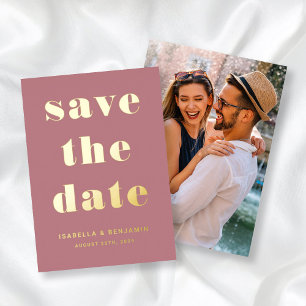 Modern Dusty Pink Photo Save The Date Gold