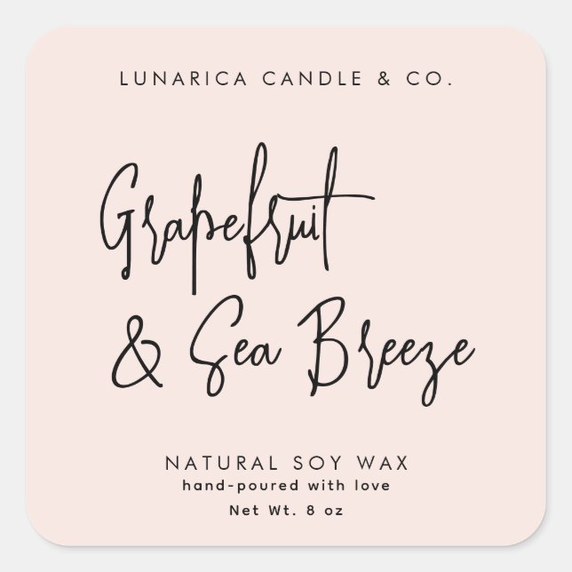 Modern, dusty pink,  Script font, candle labels (Front)