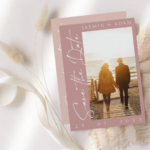 Modern Dusty Pink Script Photo Wedding Save The Date