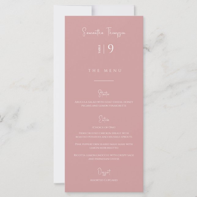 Modern Dusty Pink Thank You Escort Placecard Menu (Front)