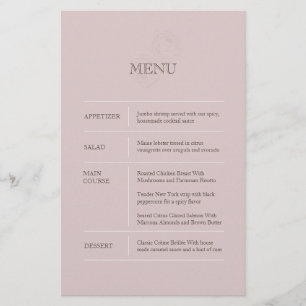 Modern Dusty Pink Wedding Menu