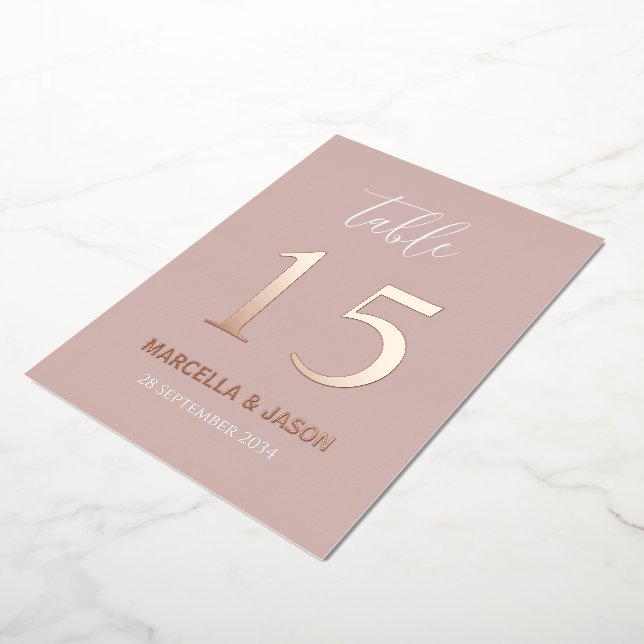 Modern Dusty Pink Wedding Table Number Rose Gold  (Rotated)