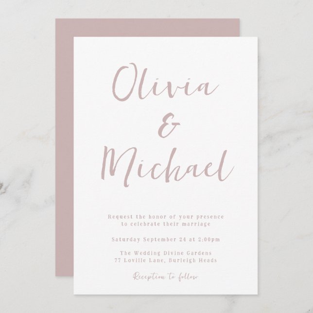 Modern Dusty Pink & White Wedding Invitation (Front/Back)