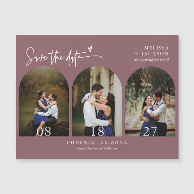 Modern Dusty Purple Boho Save the Date Arch Photo (Front)