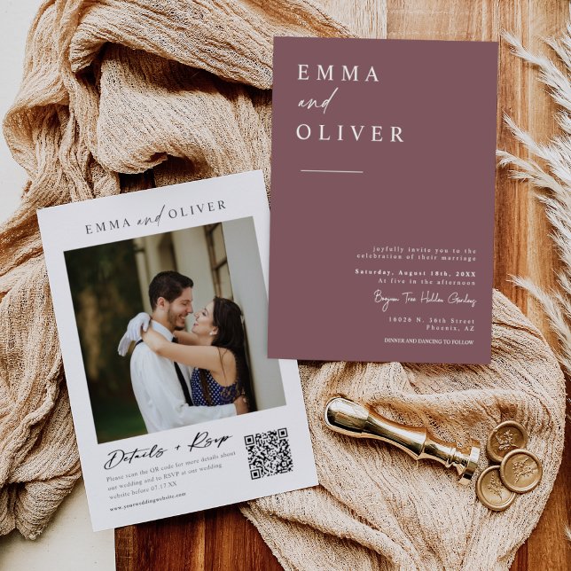 Modern Dusty Purple Minimal Wedding Photo QR Code Invitation (Creator Uploaded)