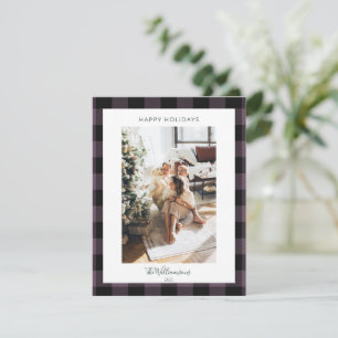 Modern Dusty Purple Plaid Rustic Photo Christmas  Holiday Card