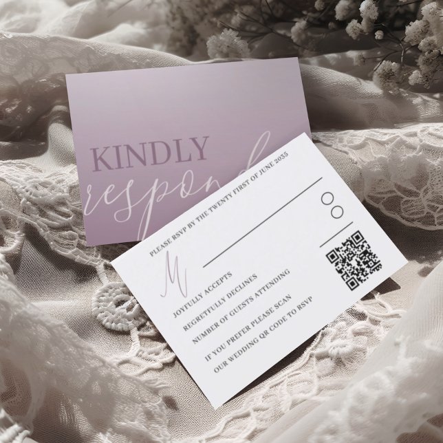 Modern Dusty Purple RSVP Calligraphy Wedding Card (Creator Uploaded)