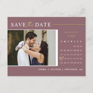 Modern Dusty Purple Save the Date Calendar QR Code Postcard
