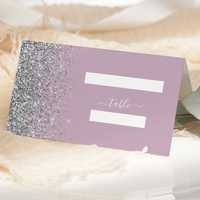 Modern Dusty Purple Silver Glitter Edge Wedding Place Card (Creator Uploaded)