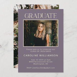 Modern Dusty Purple Two Photo Graduation Party Invitation