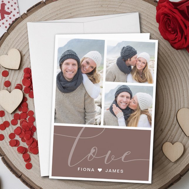 Modern Dusty Red Photo Collage Love Personalised Holiday Card (Modern Dusty Red Photo Collage Love Personalized Holiday Card)