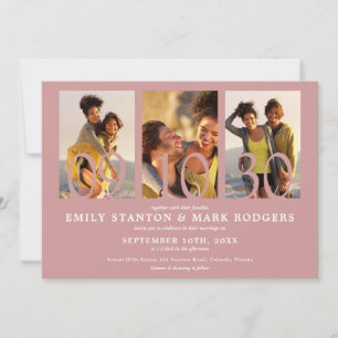 Modern Dusty Rose 3 Photo Collage Wedding Invitation