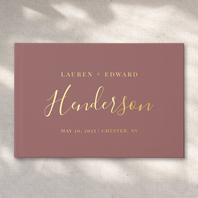 Modern Dusty Rose and Gold Family Name Wedding Guest Book (Creator Uploaded)
