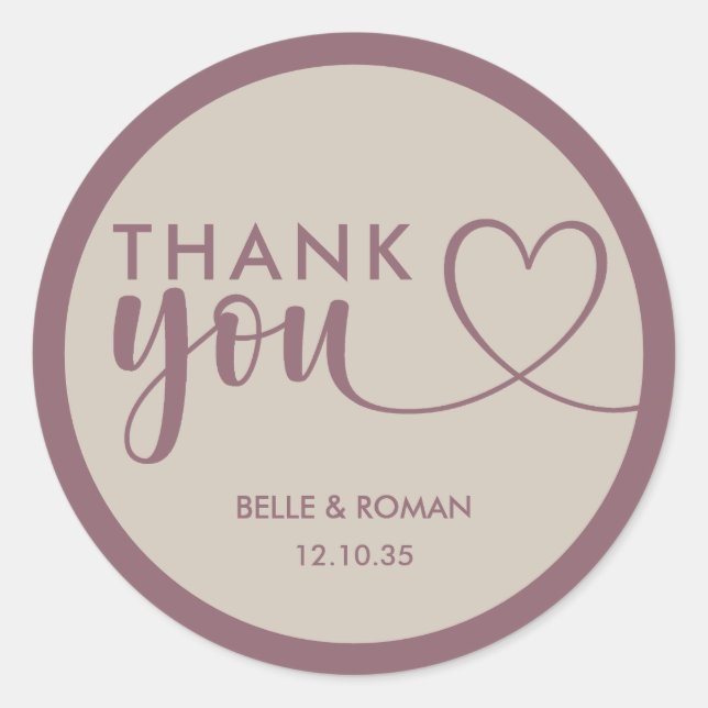 Modern Dusty Rose & Beige Wedding Thank You Favour Classic Round Sticker (Front)