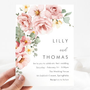 Modern Dusty Rose Blush Floral Wedding Invitation