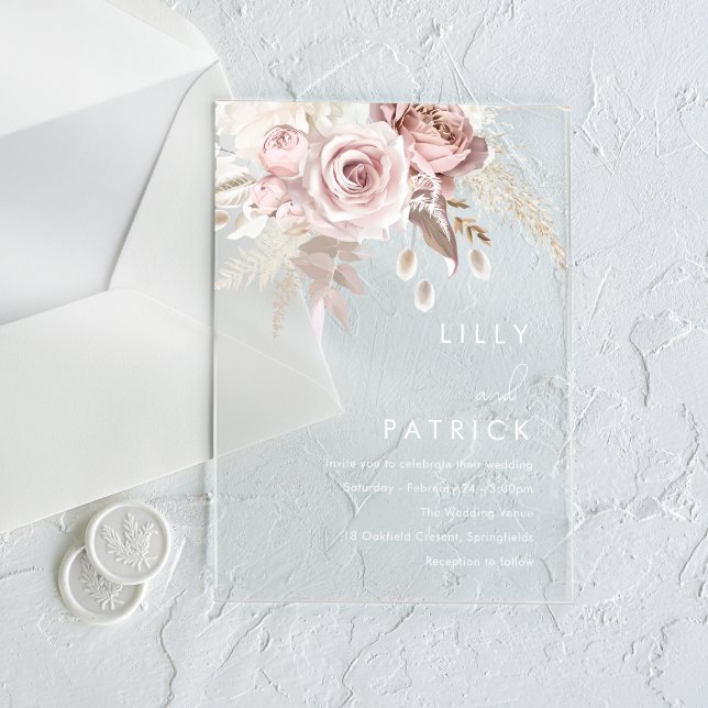 Modern Dusty Rose & Blush Rose Wedding Acrylic Invitations (Creator Uploaded)
