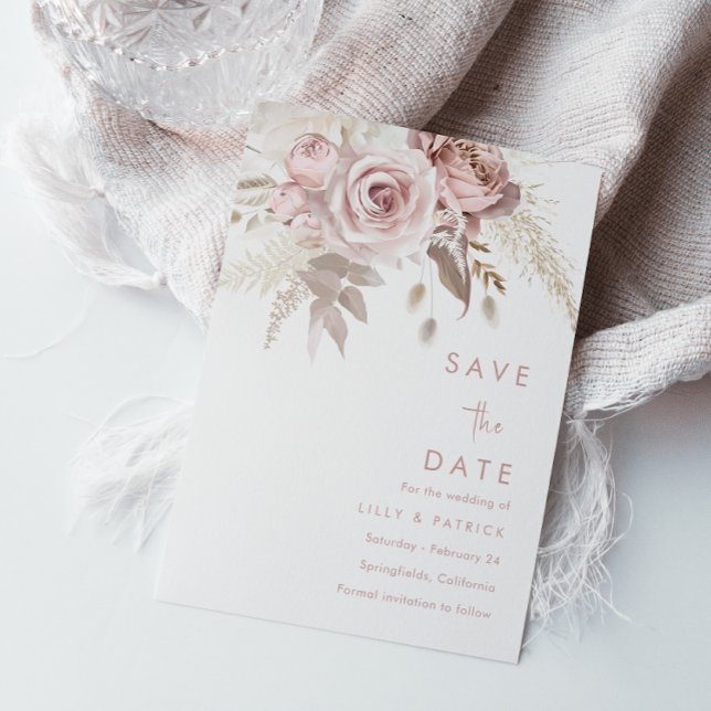 Modern Dusty Rose & Blush Rose Wedding Save The Date (Creator Uploaded)