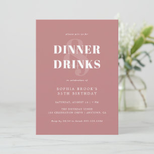 Modern Dusty Rose Bold Typography Birthday Dinner Invitation