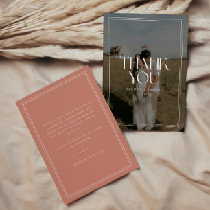Modern Dusty Rose Bold Typography Wedding Photo Thank You Card