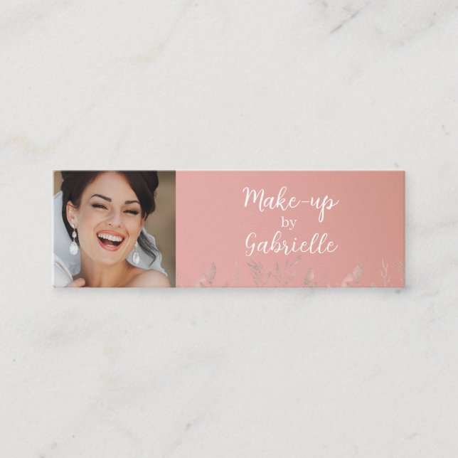 Modern Dusty Rose Botanical Photo Script QR Code  Calling Card (Front)