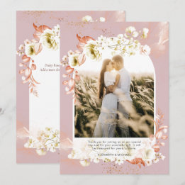 Modern Dusty Rose Coral Floral PHOTO THANK YOU Card