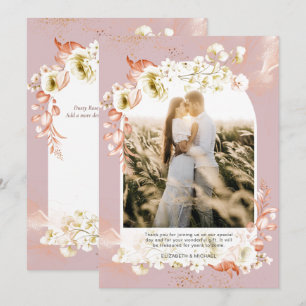 Modern Dusty Rose Coral Floral PHOTO THANK YOU Card