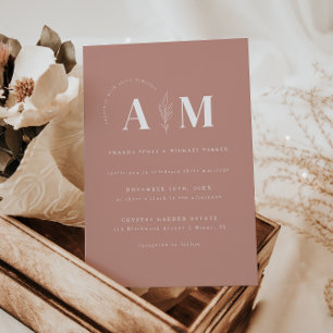 Modern Dusty Rose Floral Wedding Invitation