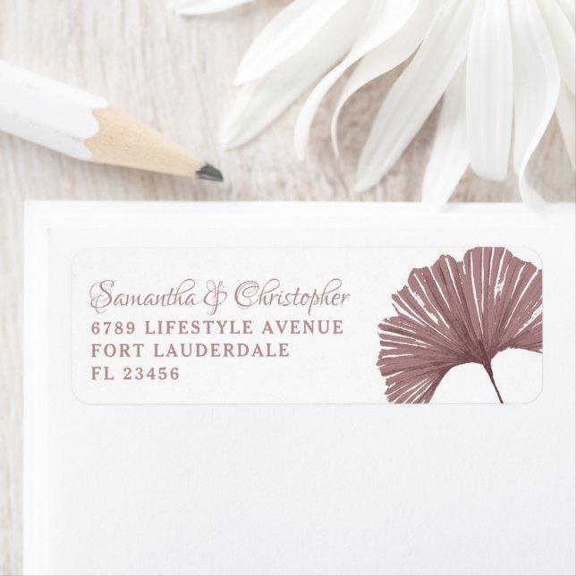 Modern Dusty Rose Ginkgo leaf Wedding Label (Insitu)