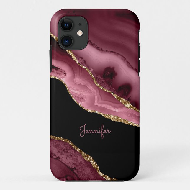 Modern Dusty Rose Gold Agate Crystal Personalise Case-Mate iPhone Case (Back)