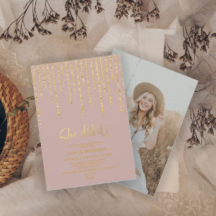 Modern Dusty Rose Gold Glitter Grad Party Photo  Invitation
