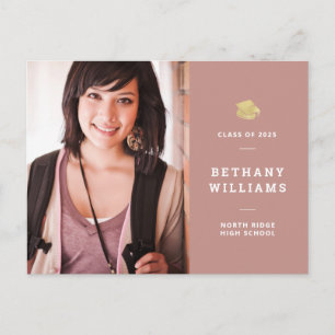 Modern Dusty Rose & Gold Photo Graduation Postcard