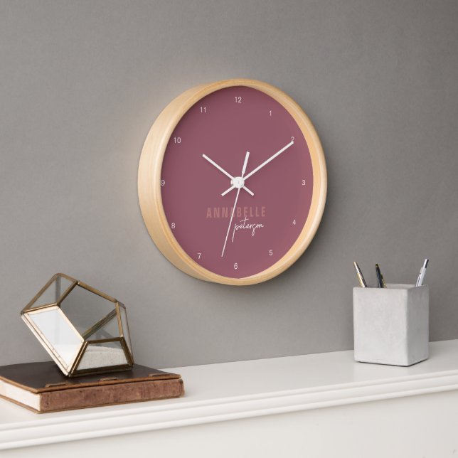 Modern Dusty Rose Minimal Script Personalised Clock (Office)