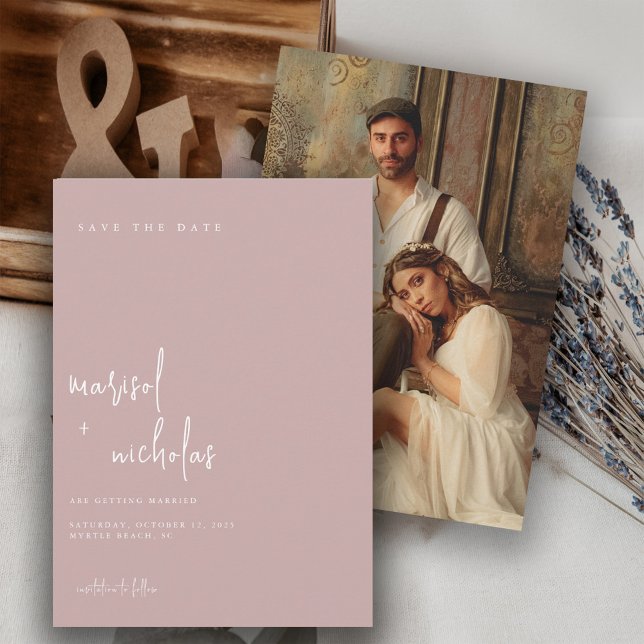 Modern Dusty Rose Minimalist Photo Wedding    Save The Date (Creator Uploaded)